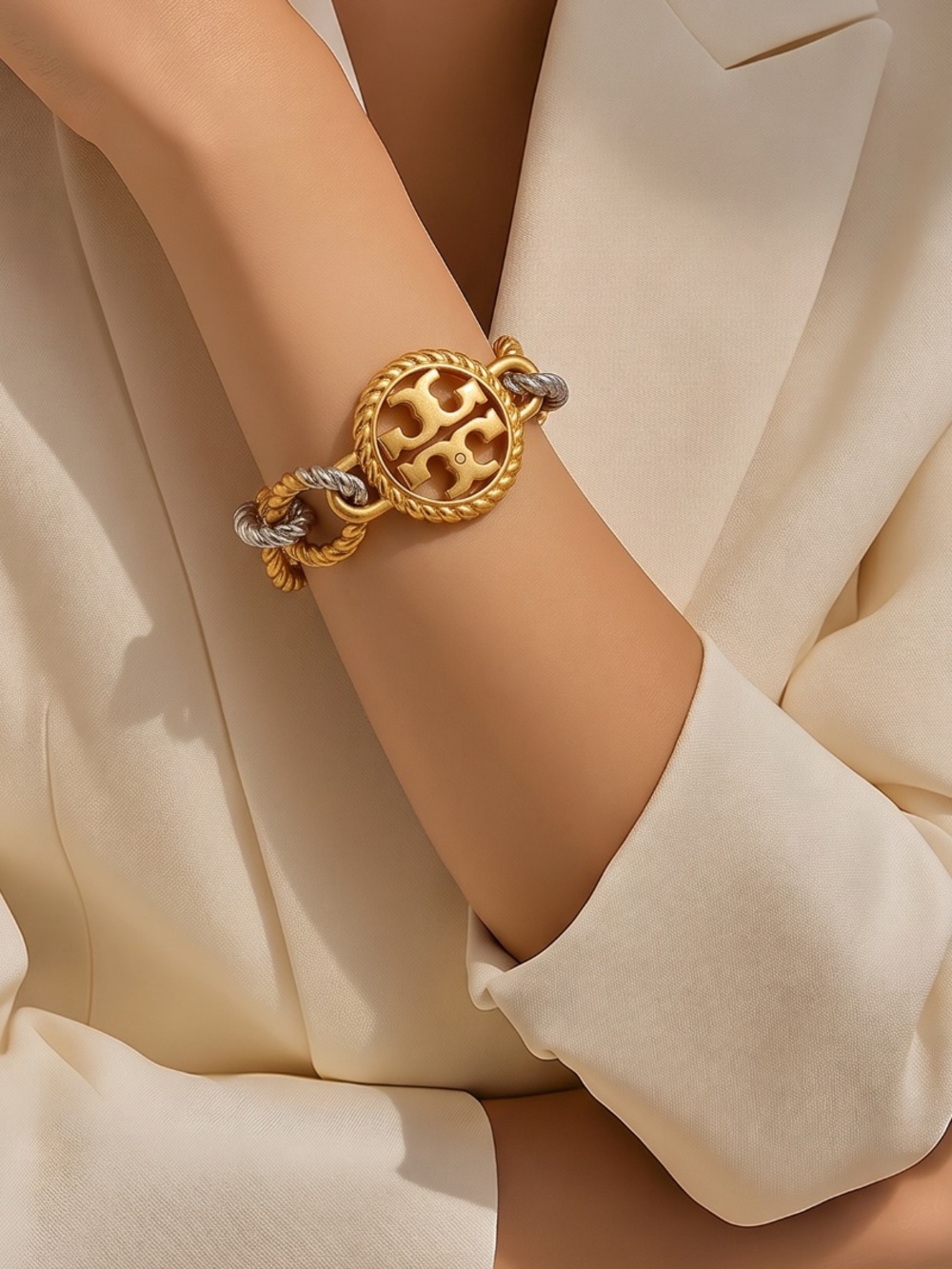 🛑Price Drop 🛑Tori Burch Gold /Silver Textured Rope Metal Chain Bracelet.